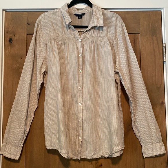 Lands' End Tops - Lands End striped linen button down blouse Womens XL smocked front detail